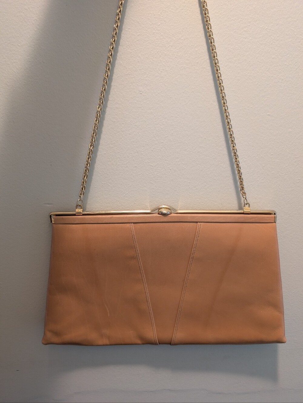 Vintage Lexiapel Tan Leather Frame Clutch Bag Made in Italy - 1970s 1980s